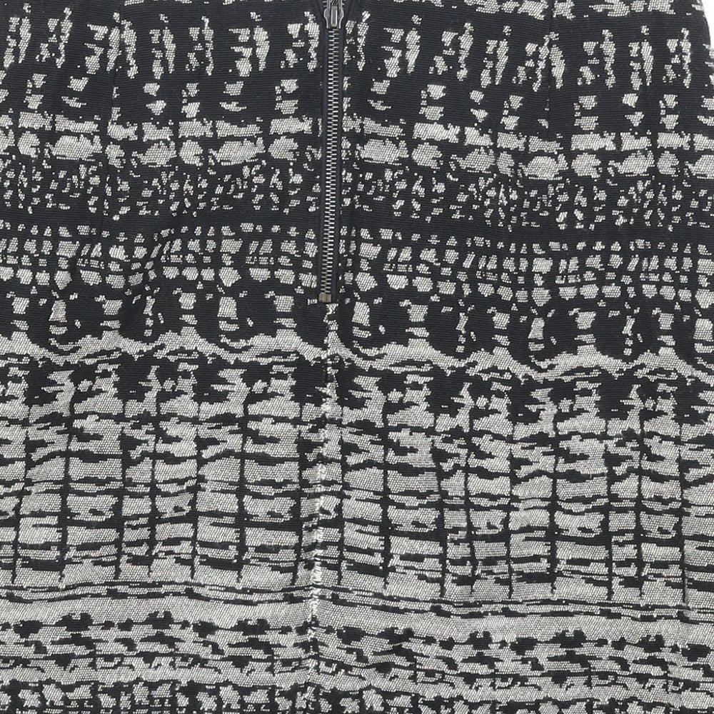 Marks & Spencer Womens Black Geometric Cotton Bandage Skirt Size 8 Zip