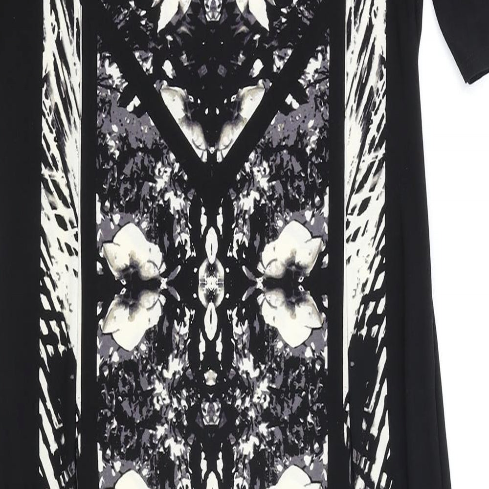 NEXT Womens Black Geometric Polyester A-Line Size 12 Round Neck Pullover