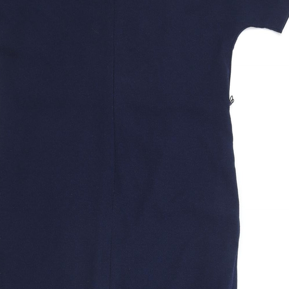 Marks & Spencer Womens Blue Polyester A-Line Size 14 V-Neck Zip