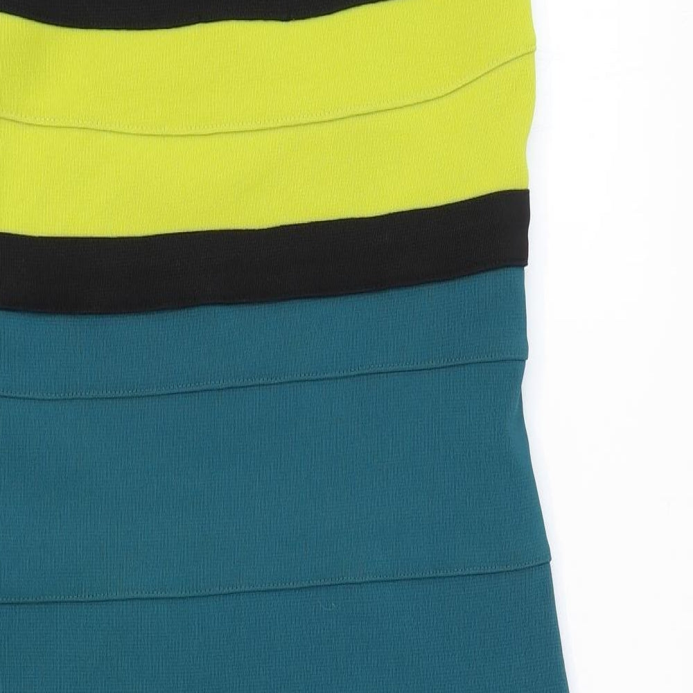 ASOS Womens Green Colourblock Polyester Bodycon Size 12 Halter