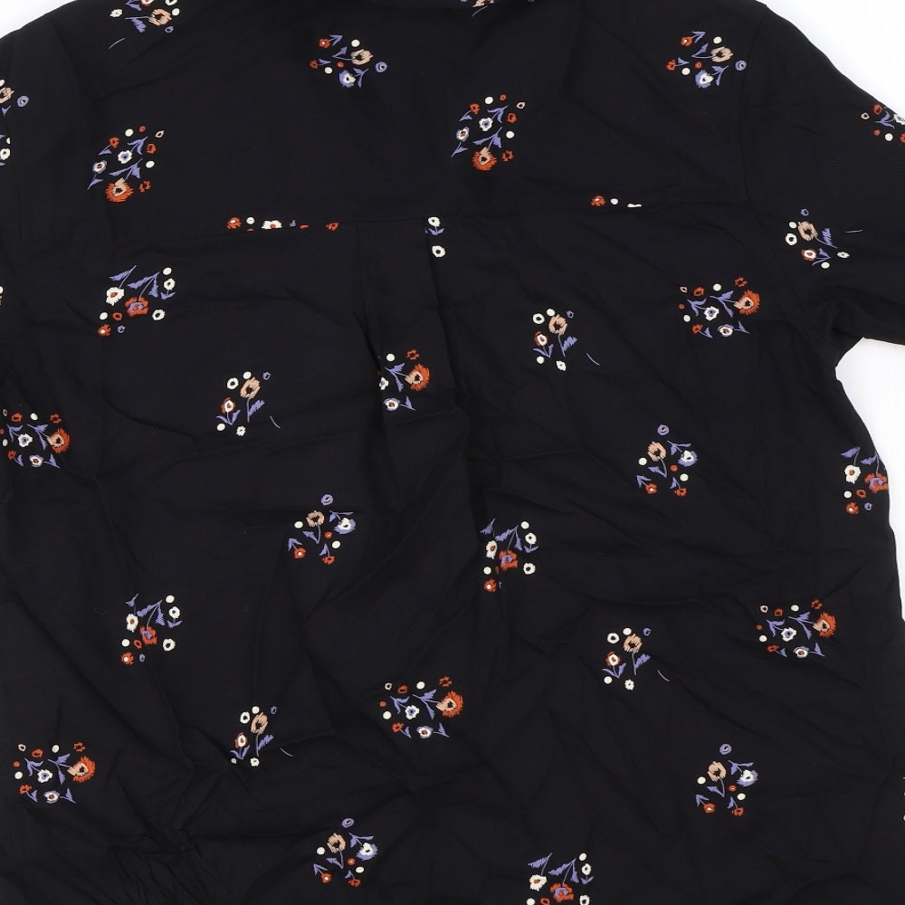 Marks & Spencer Womens Black Geometric Viscose Basic Blouse Size 8 V-Neck