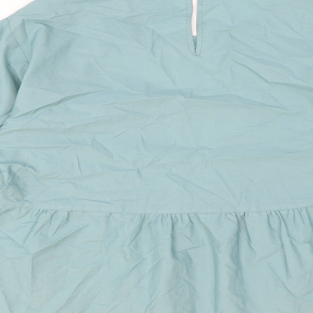 Marks & Spencer Womens Green Cotton Basic Blouse Size 12 Round Neck