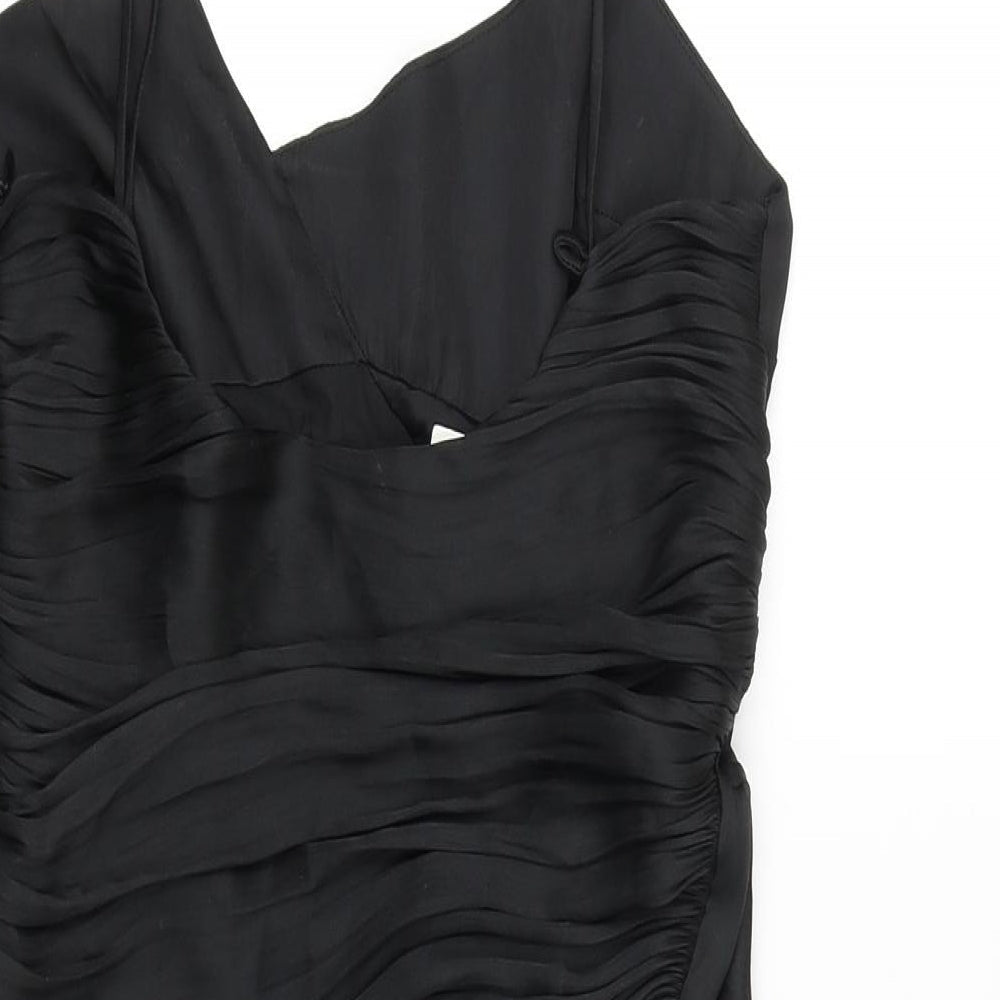 Zara Womens Black Polyester Bodycon Size S V-Neck Zip
