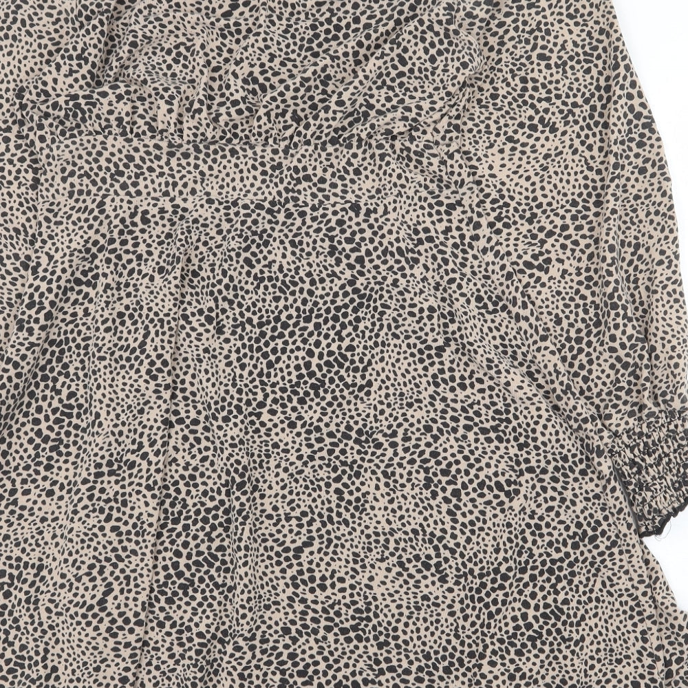 Cameo Rose Womens Beige Animal Print Polyester Trapeze & Swing Size 12 V-Neck Pullover - Leopard Pattern