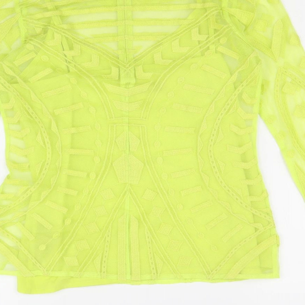 Marks & Spencer Womens Green Geometric Polyester Basic Blouse Size 8 Round Neck