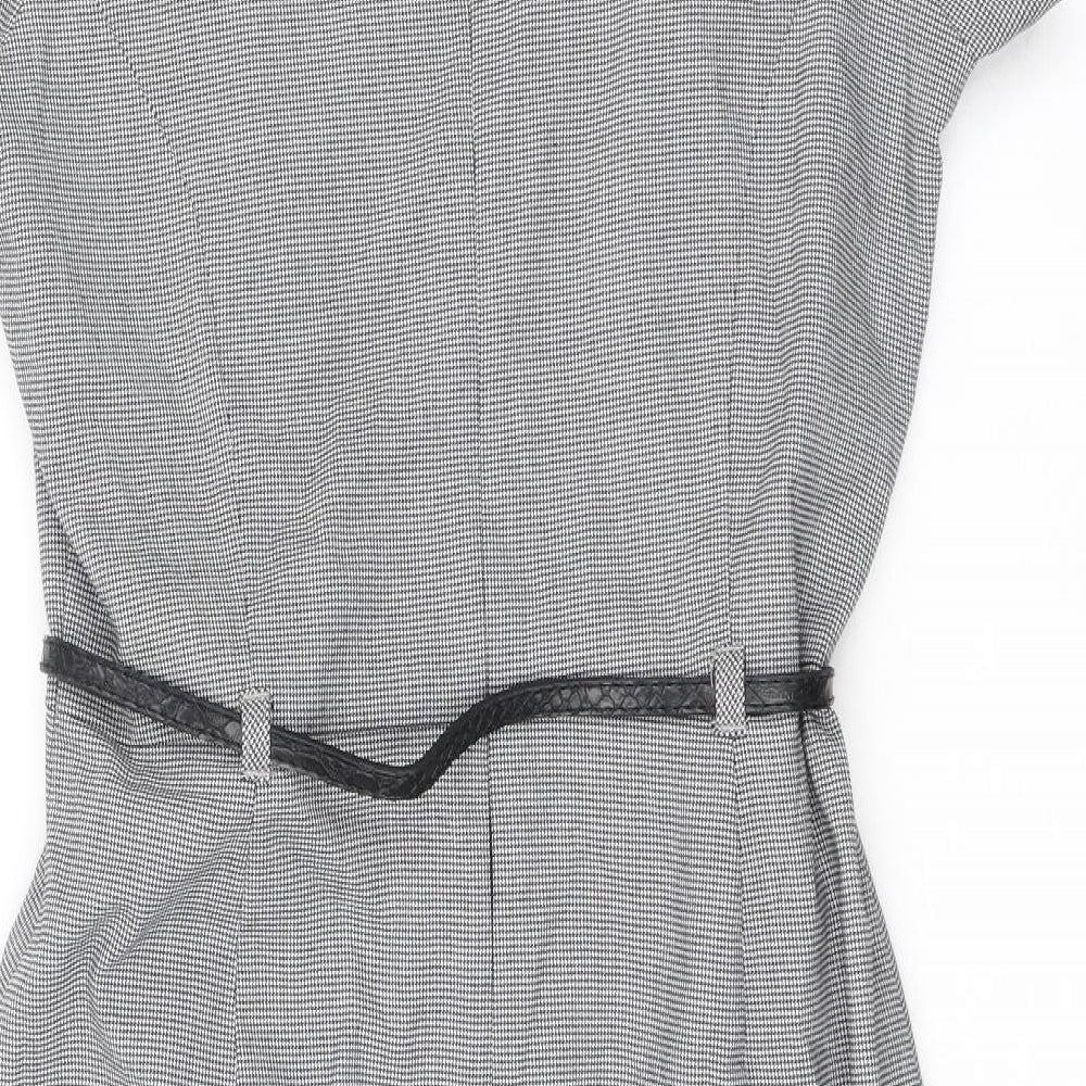 Marks & Spencer Womens Black Herringbone Polyester A-Line Size 10 V-Neck Zip - Removable belt