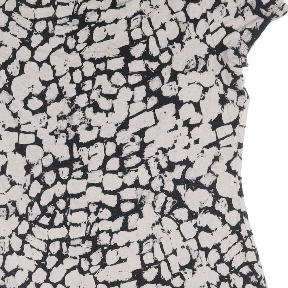 Marks & Spencer Womens Black Geometric Viscose Basic Blouse Size 12 Round Neck