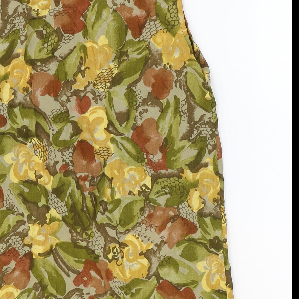 Precis Womens Green Floral Viscose Basic Tank Size 10 Scoop Neck