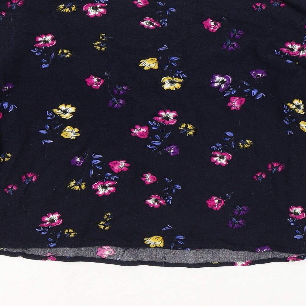 Mango Womens Blue Floral Viscose Basic Blouse Size S Scoop Neck