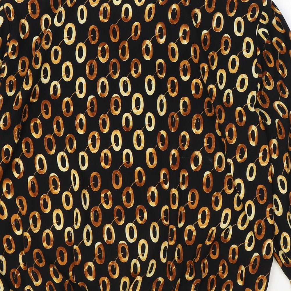 Bianco Womens Black Geometric Polyester Basic Button-Up Size 12 Round Neck
