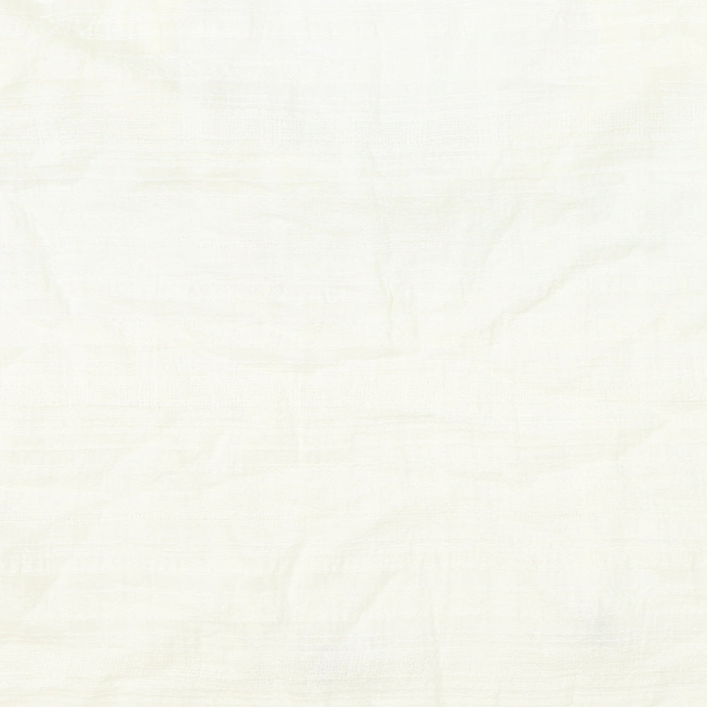 Preworn Womens Ivory 100% Cotton Basic Blouse Size L V-Neck - Tie Neck Detail