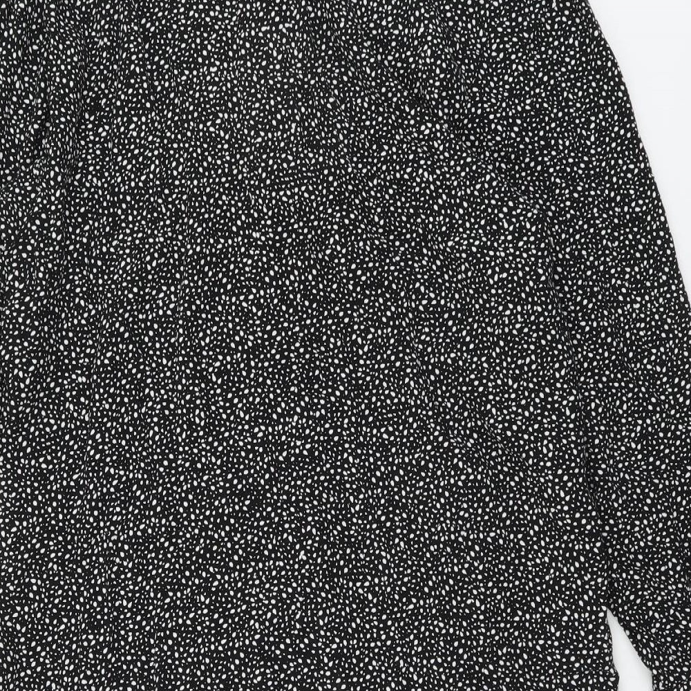H&M Womens Black Geometric Viscose A-Line Size M V-Neck Button