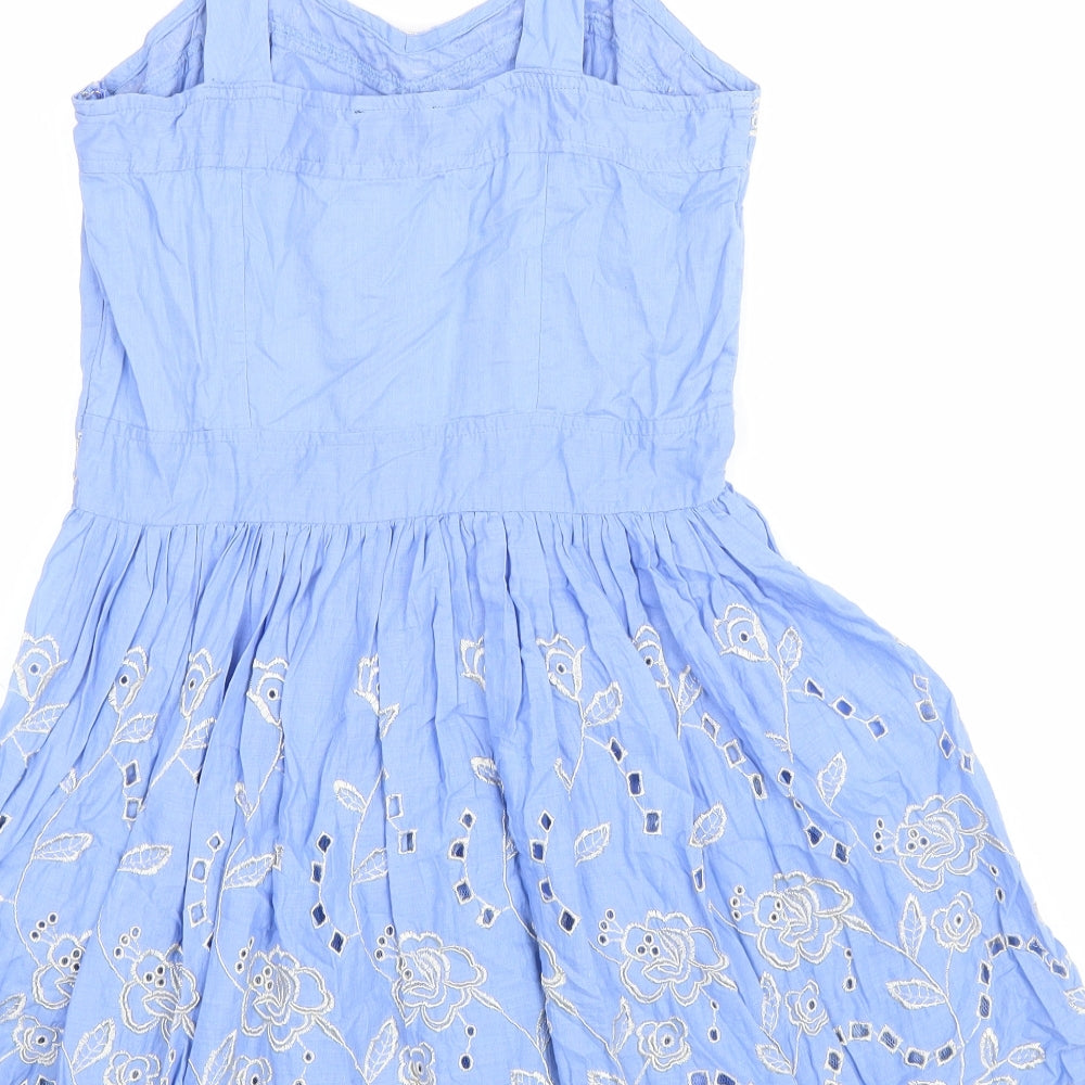 Yumi Womens Blue Floral 100% Cotton Fit & Flare Size S Sweetheart Zip - Broderie Anglaise