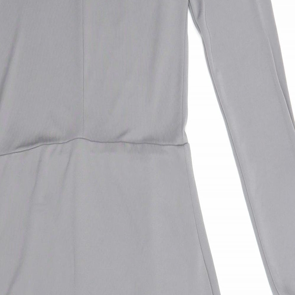Zara Womens Grey Polyester Bodycon Size S High Neck Button