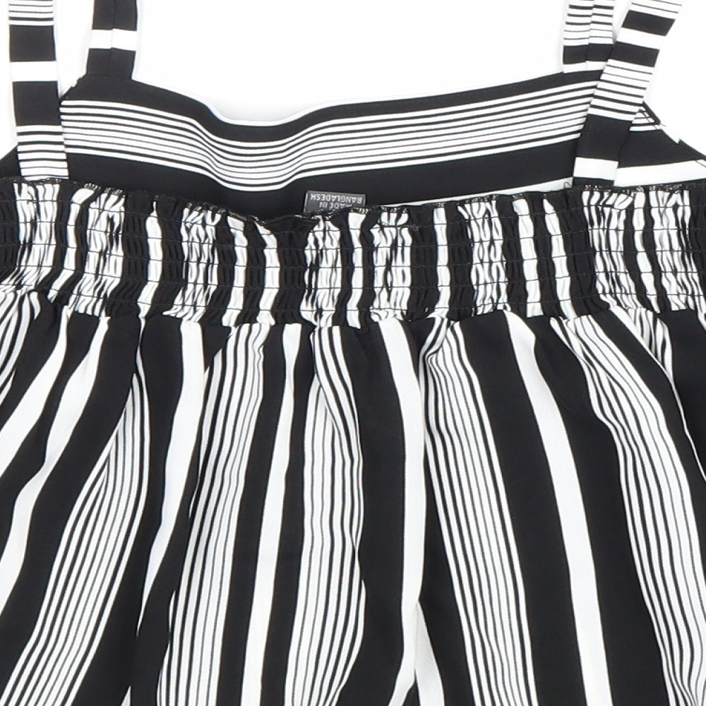 Primark Girls Black Striped Polyester Basic Blouse Size 10-11 Years Square Neck Pullover