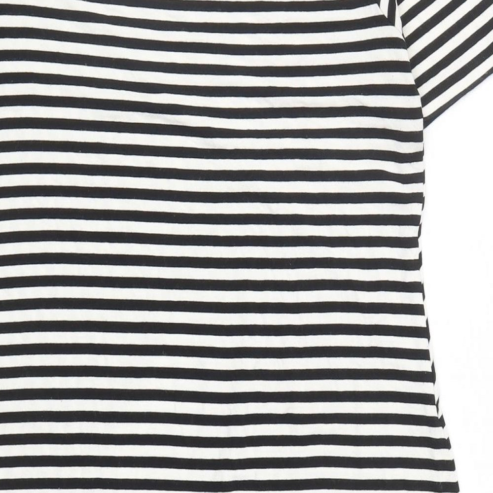 Marks & Spencer Womens Black Striped Viscose A-Line Size 12 Round Neck Pullover
