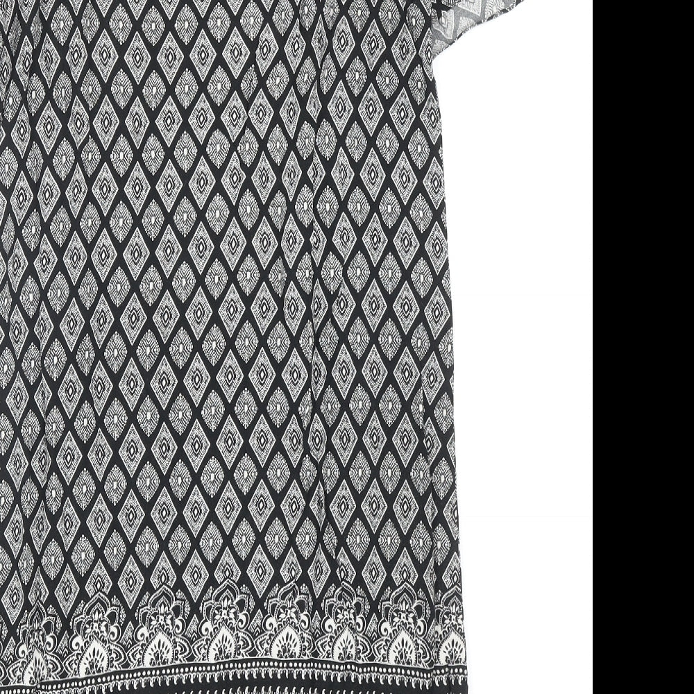 Papaya Womens Black Geometric Polyester A-Line Size 8 Scoop Neck Pullover - Cold Shoulder