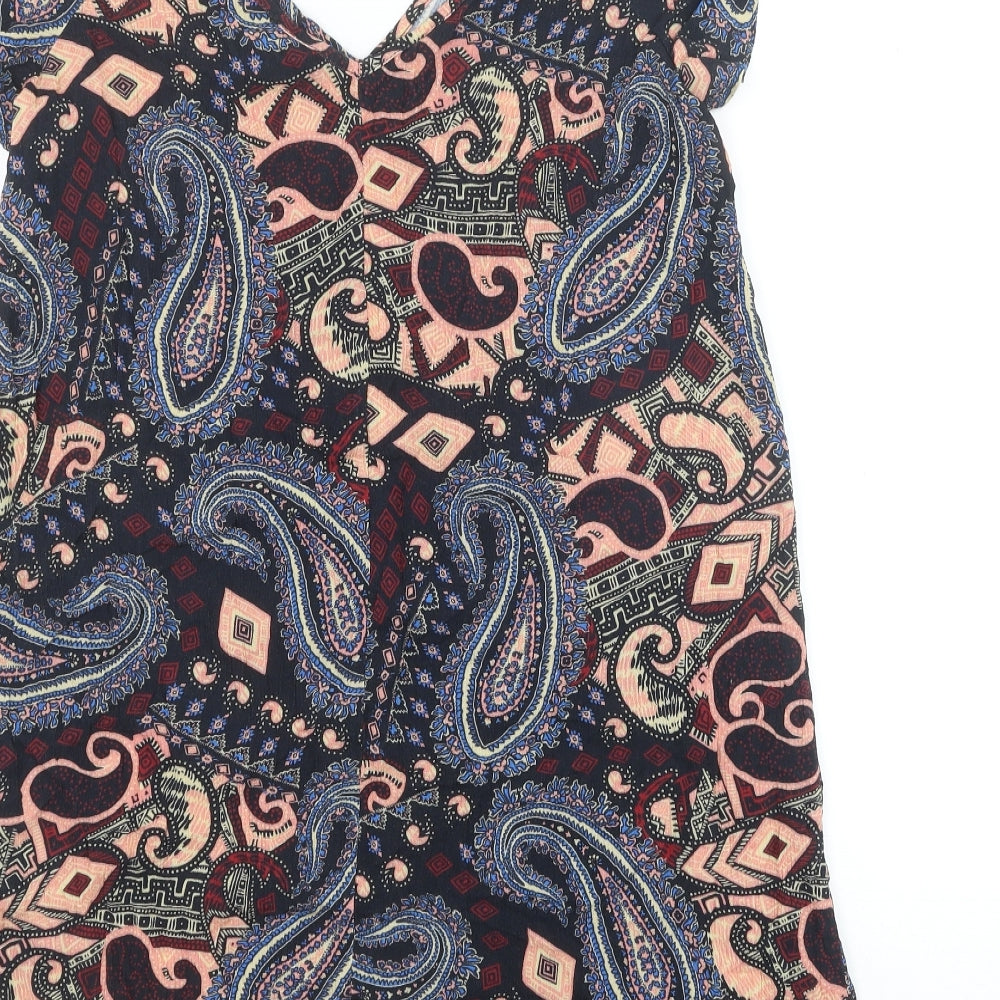River Island Womens Multicoloured Geometric Viscose A-Line Size 12 V-Neck Pullover