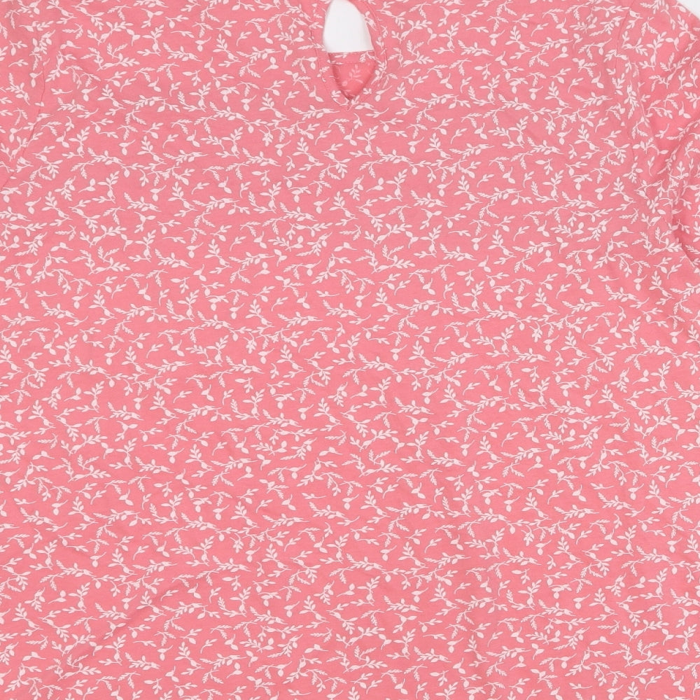 Marks & Spencer Womens Pink Geometric 100% Cotton Basic T-Shirt Size 6 Round Neck