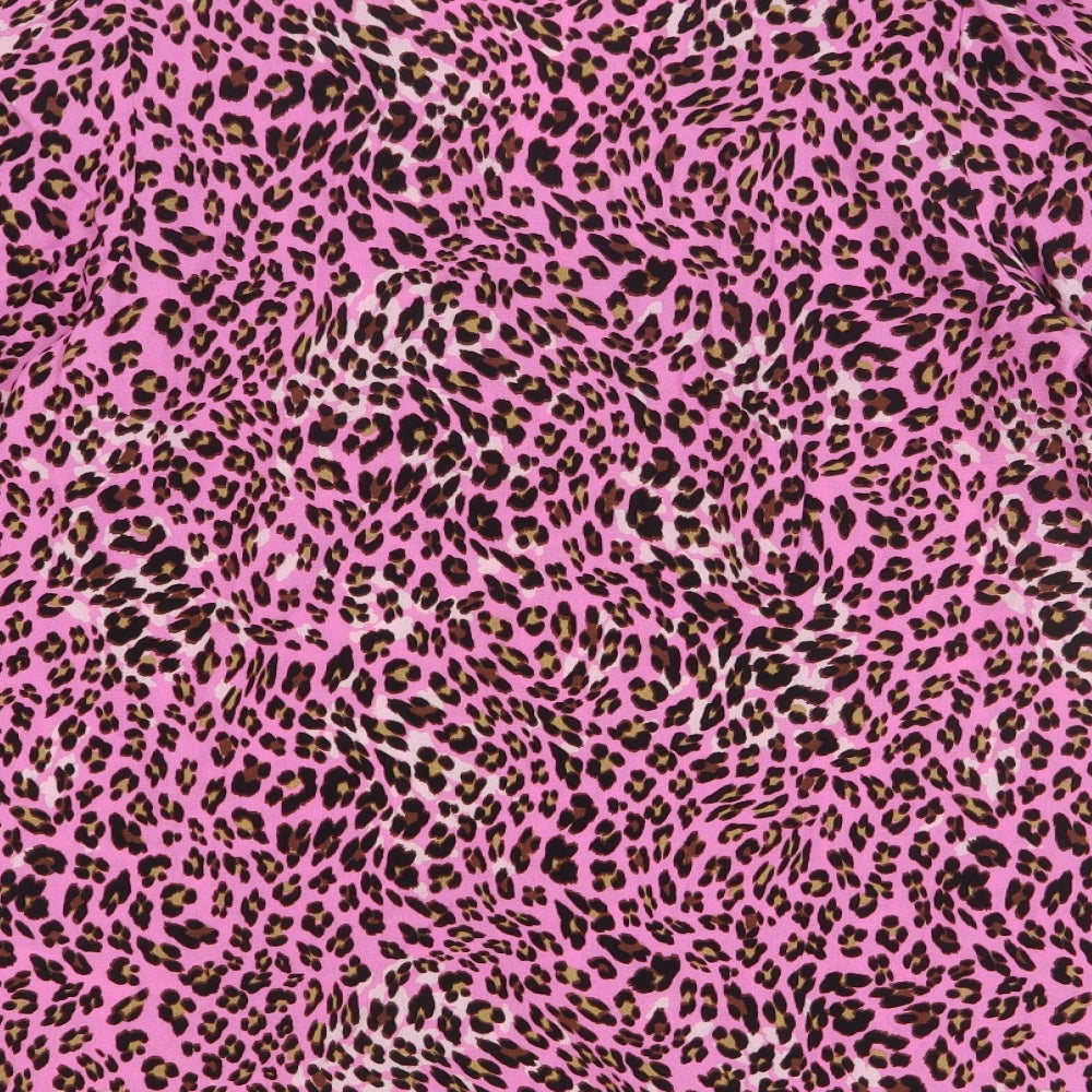 Marks & Spencer Womens Pink Animal Print Viscose Basic Blouse Size 8 V-Neck - Leopard Print
