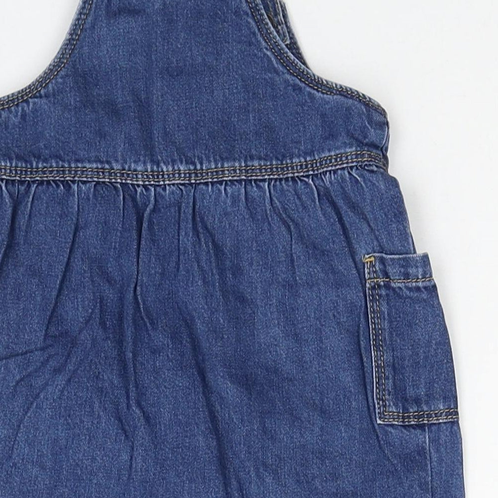 Marks & Spencer Girls Blue Cotton A-Line Size 3-6 Months Square Neck Button