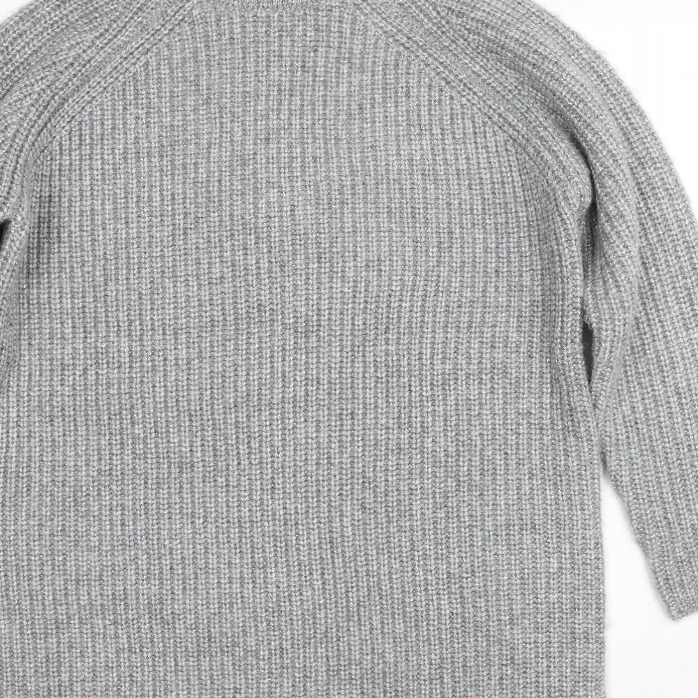 Marks & Spencer Girls Grey Polyester Jumper Dress Size 12-13 Years Roll Neck Pullover