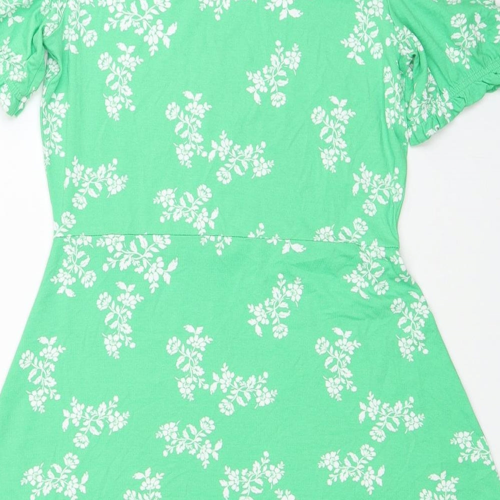 Marks & Spencer Womens Green Floral Viscose Fit & Flare Size 10 Round Neck Pullover