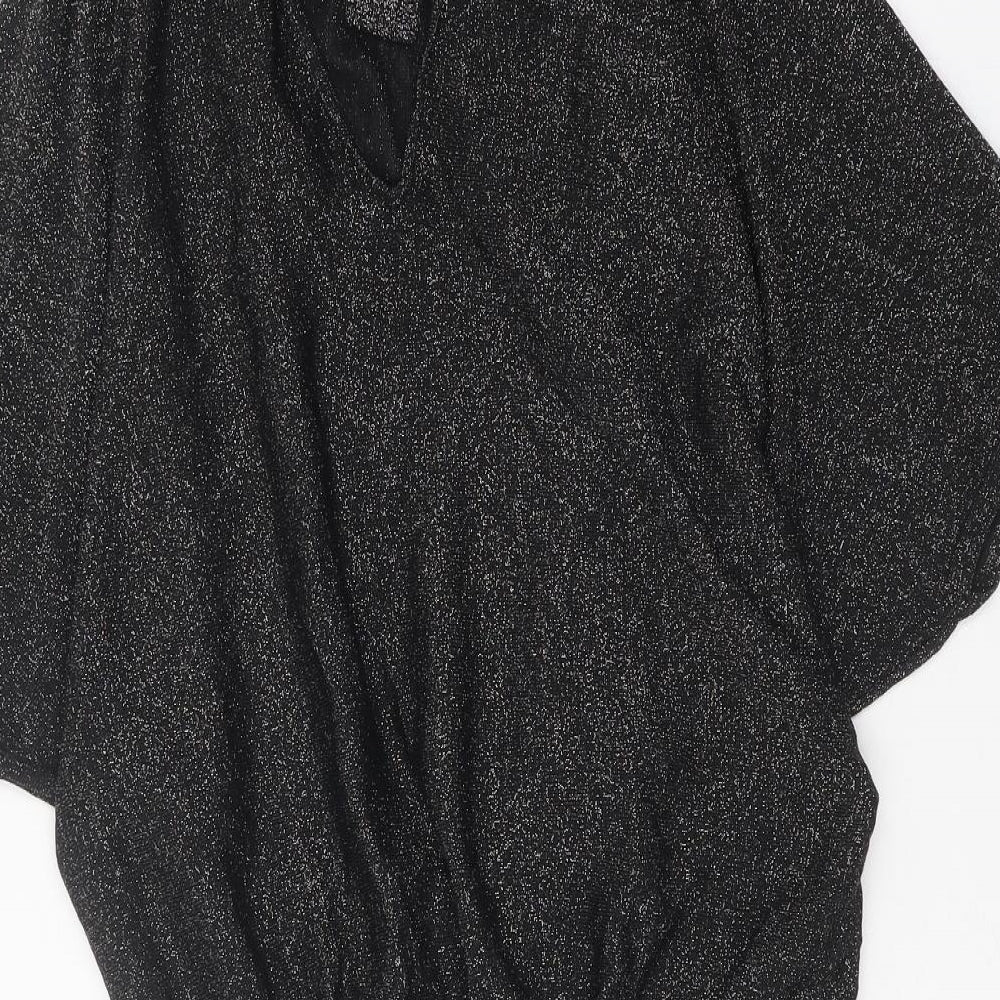 Phase Eight Womens Black Geometric Viscose Tunic Blouse Size 8 Mock Neck - Open Back
