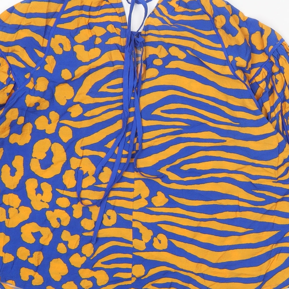 NEXT Womens Blue Geometric Viscose Basic Blouse Size 8 Round Neck