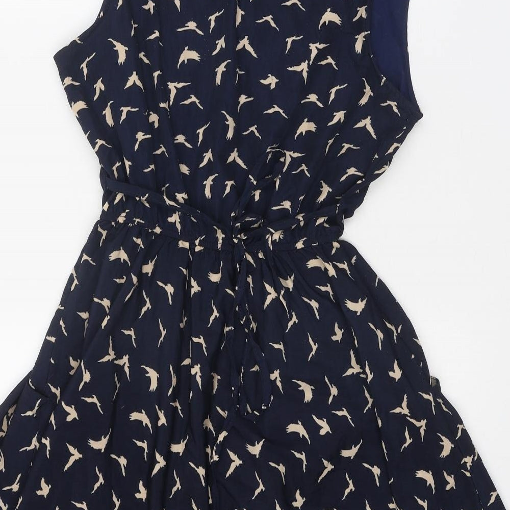Portobello Womens Blue Geometric Polyester Fit & Flare Size M Scoop Neck Tie - Bird Pattern