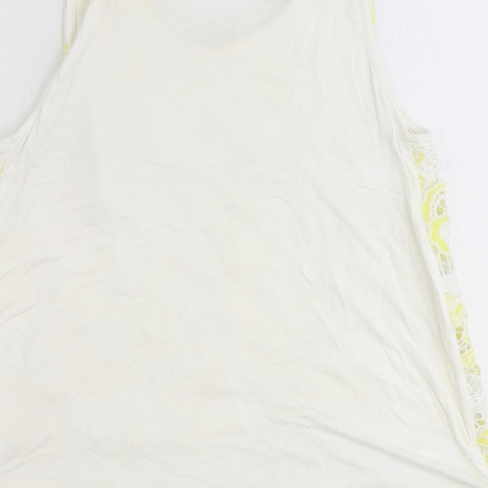 Peacocks Womens Yellow Geometric Polyester Basic Tank Size 10 Round Neck - Broderie Anglaise