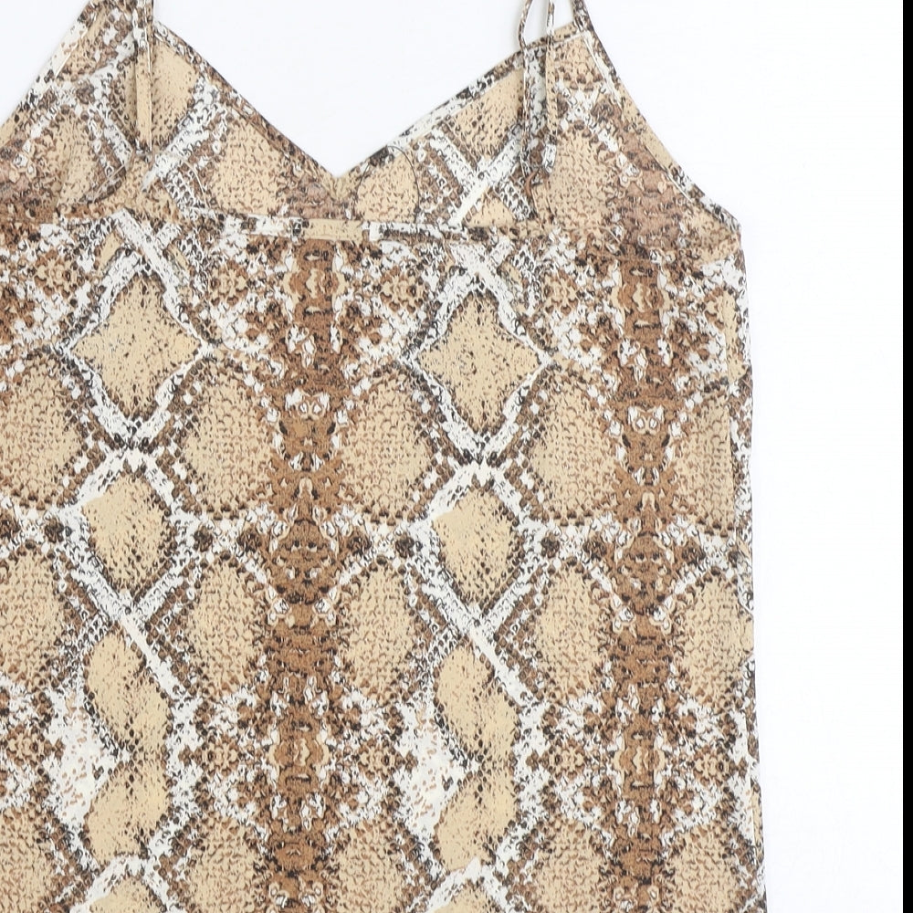 Marks & Spencer Womens Brown Geometric Polyester Basic Tank Size 8 V-Neck