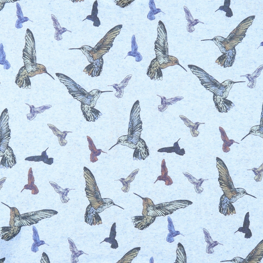 QED London Womens Blue Geometric Polyester Basic T-Shirt Size S Round Neck - Bird Pattern