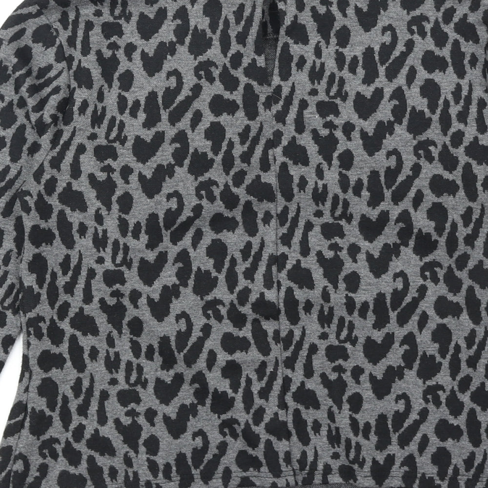 Warehouse Womens Black Mock Neck Animal Print Polyester Pullover Jumper Size 10
