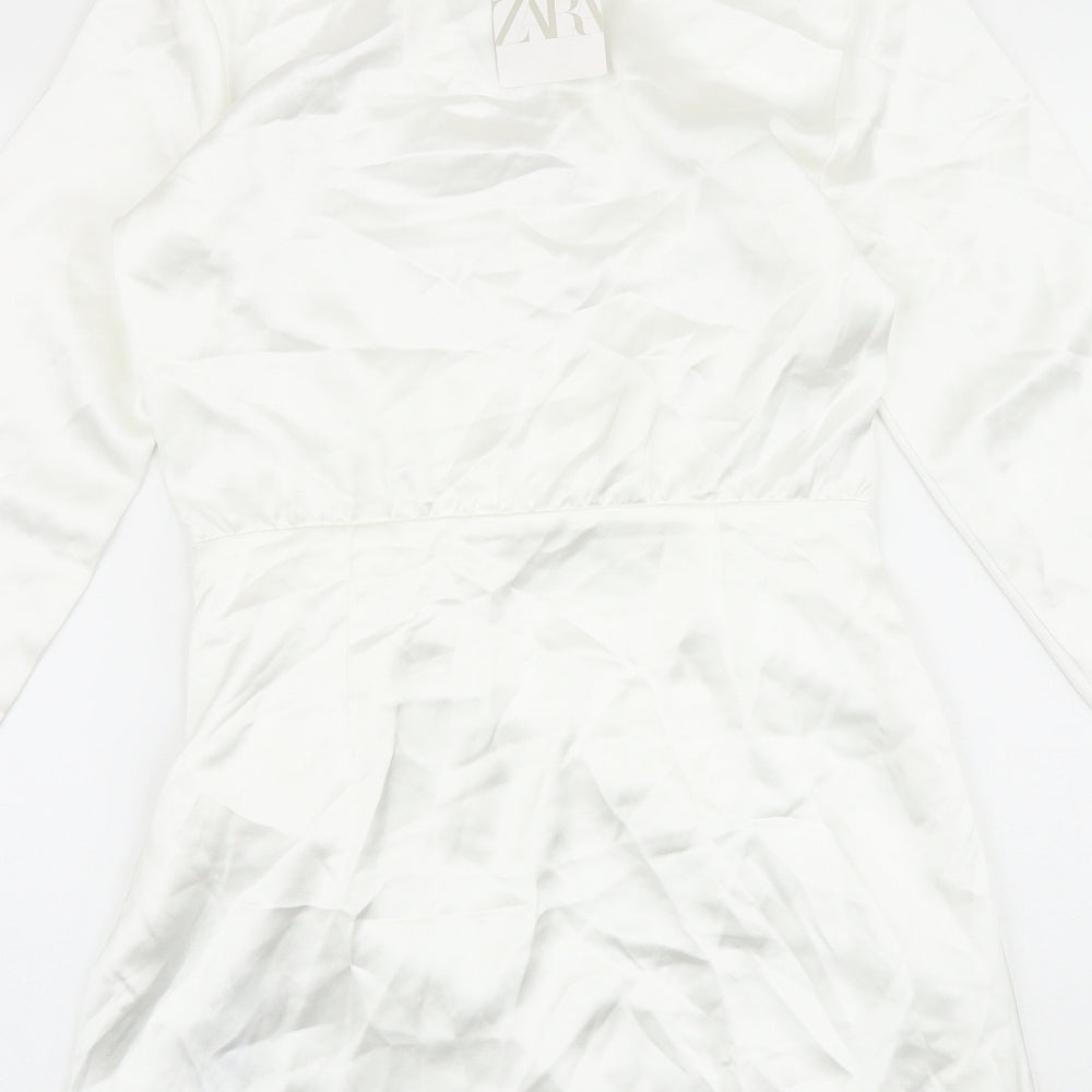 Zara Womens White Polyester A-Line Size XS V-Neck Zip