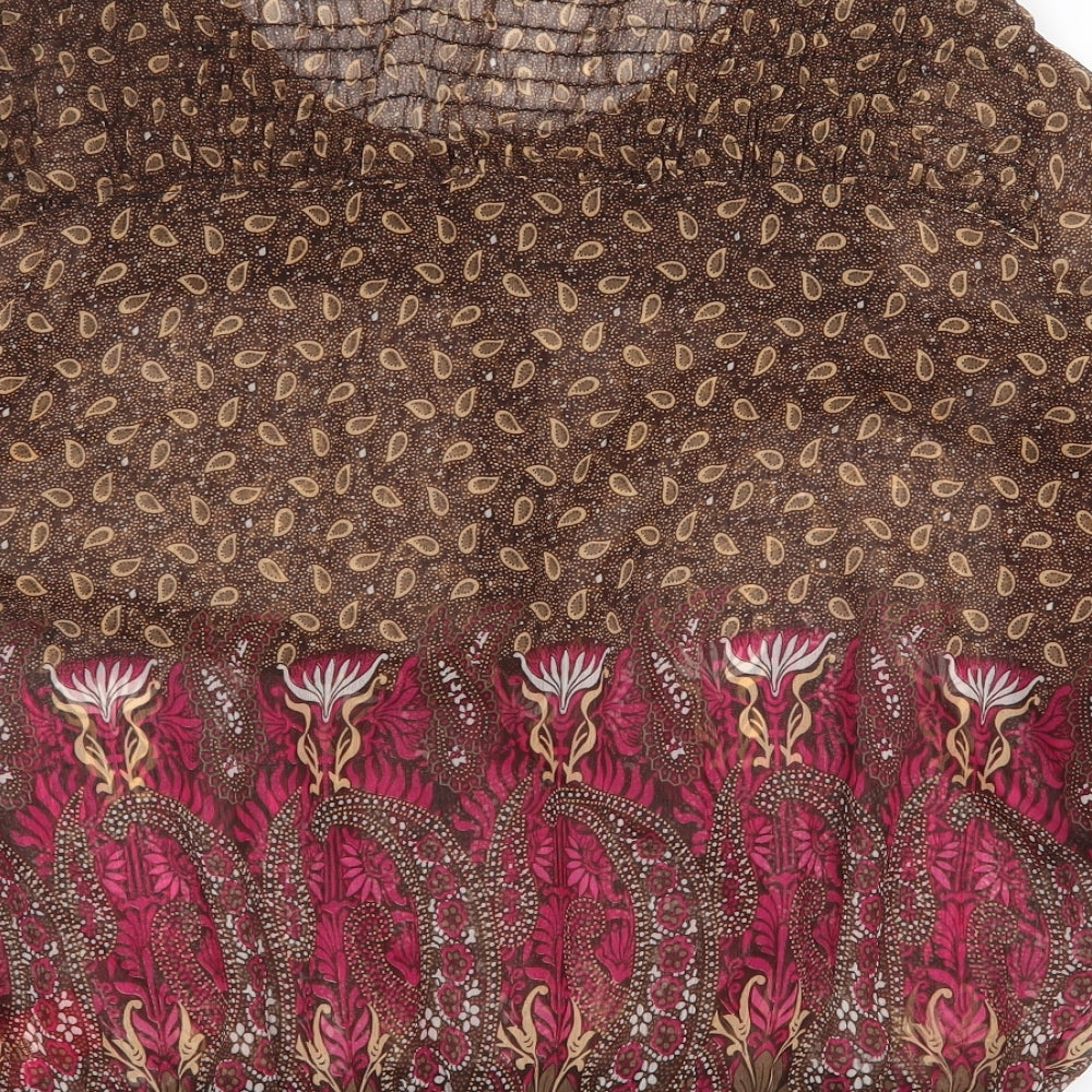 Ribbon Womens Beige Geometric Polyester Basic Blouse Size 10 Round Neck