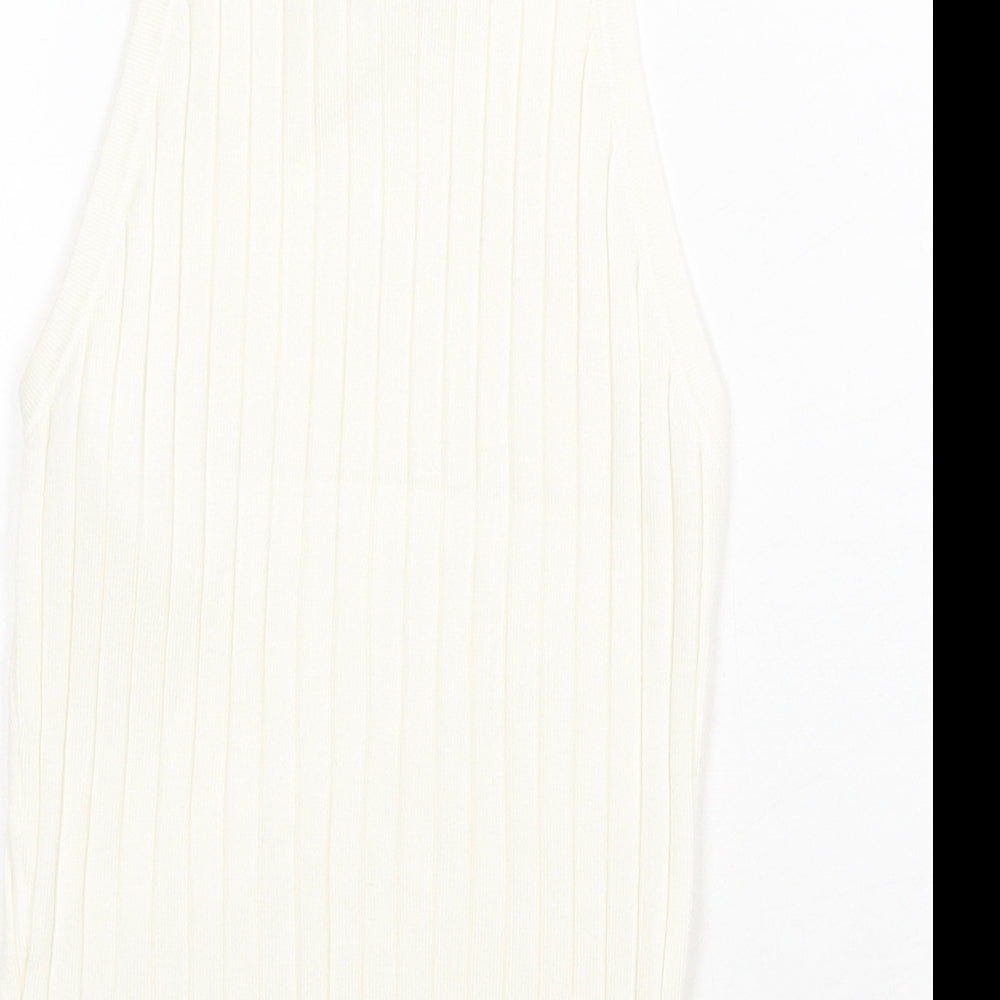H&M Womens White Acrylic Basic Tank Size 2XS Square Neck - Ribbed