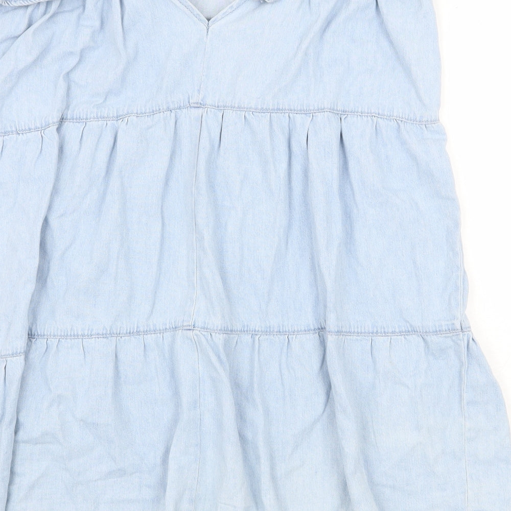 Denim & Co. Womens Blue Cotton A-Line Size 14 Boat Neck Tie