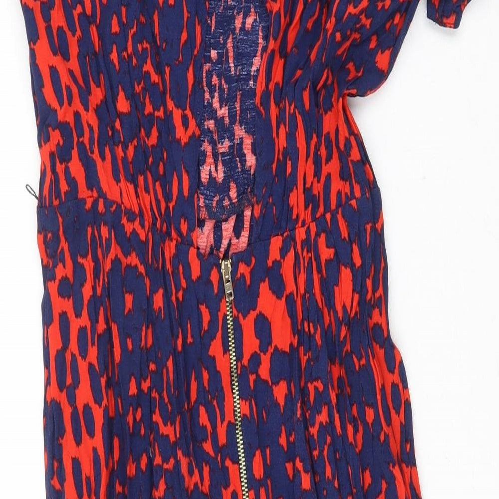 ASOS Womens Multicoloured Geometric Polyester A-Line Size 10 Boat Neck Zip