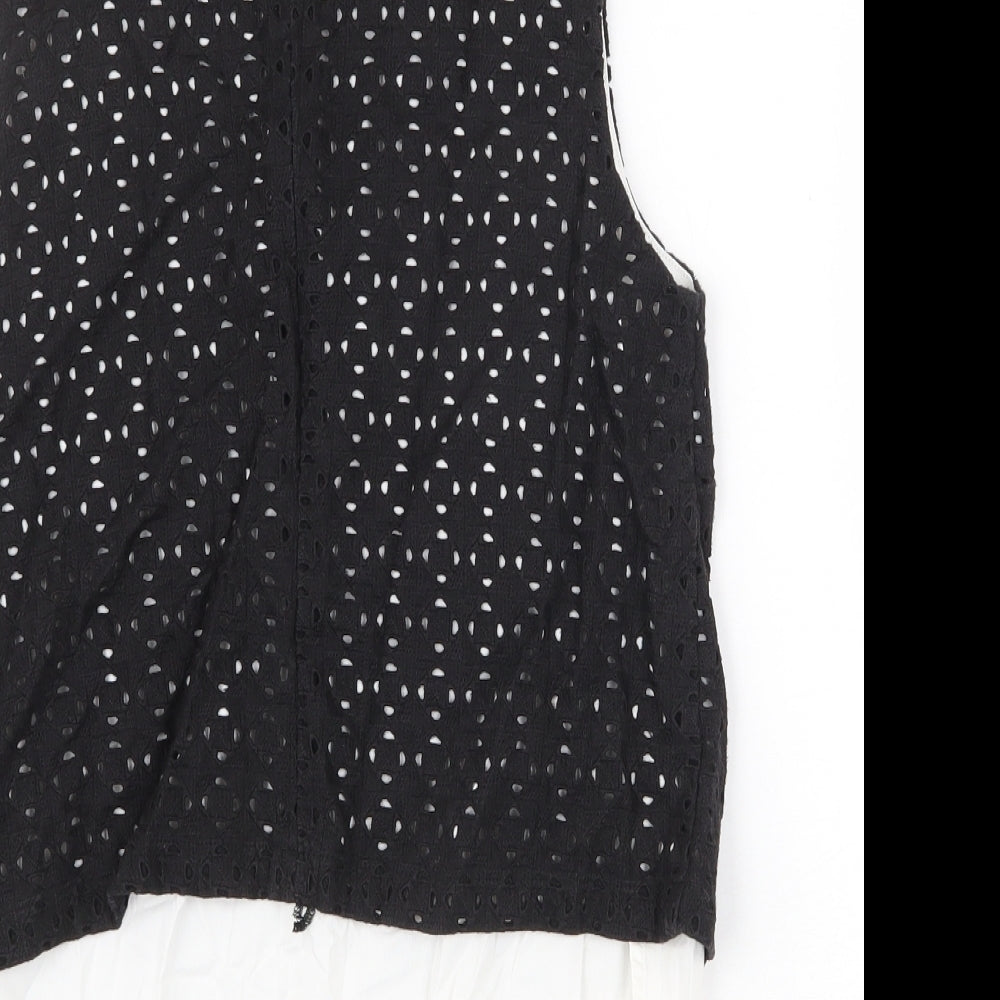 aijek Womens Black Geometric Cotton Basic Tank Size M Round Neck