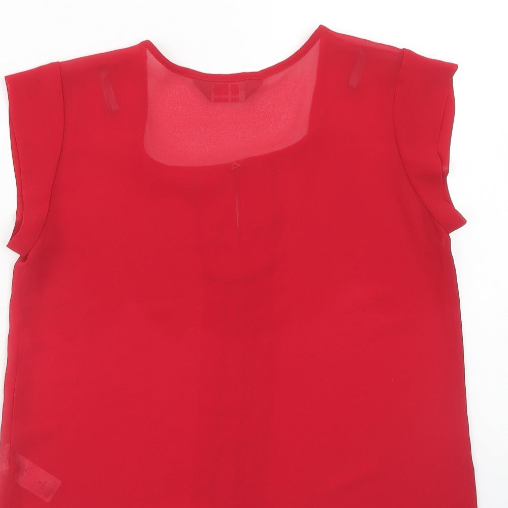 Dorothy Perkins Womens Red Polyester Basic Blouse Size 8 Square Neck