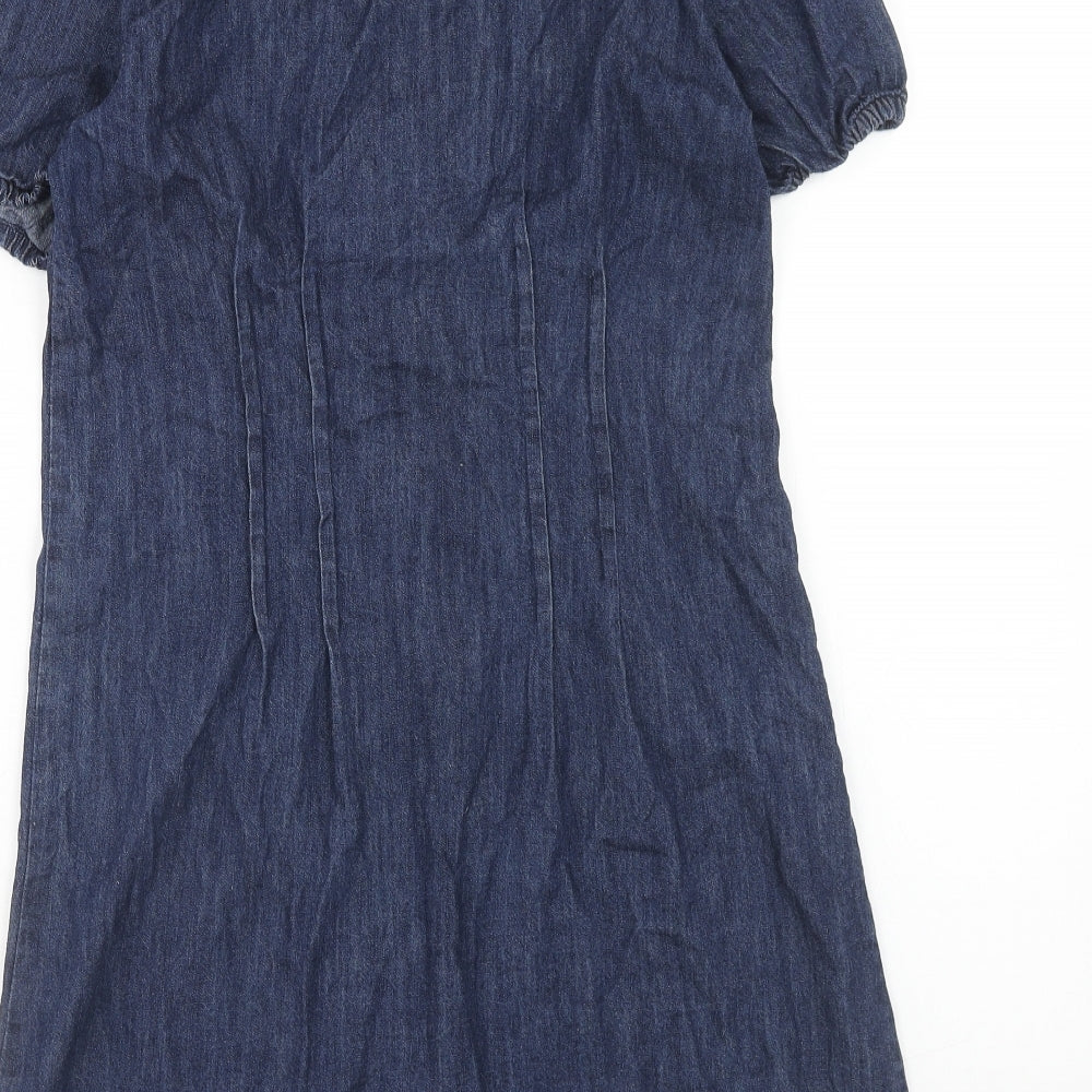 Warehouse Womens Blue Cotton A-Line Size 10 V-Neck Button