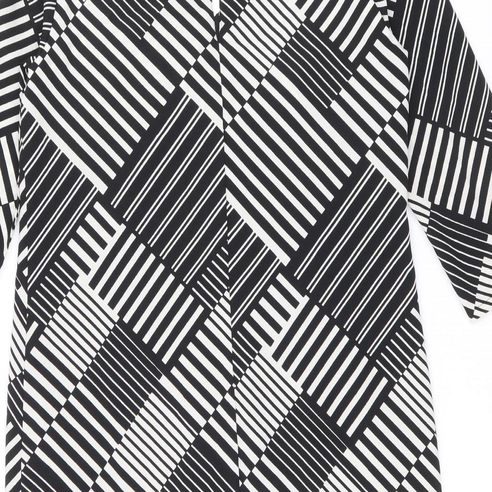 Marks & Spencer Womens Black Geometric Polyester Shift Size 10 V-Neck Button