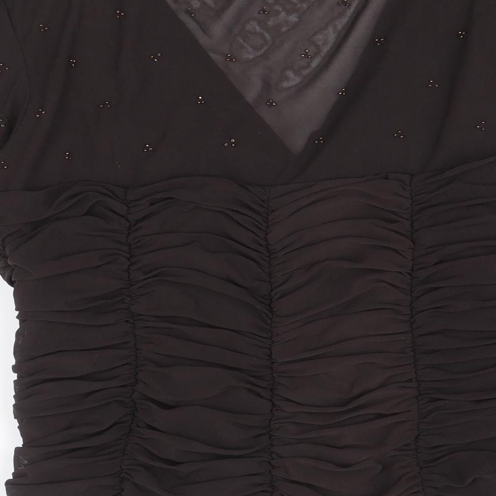 Arruba Womens Brown Nylon Basic Blouse Size 14 V-Neck