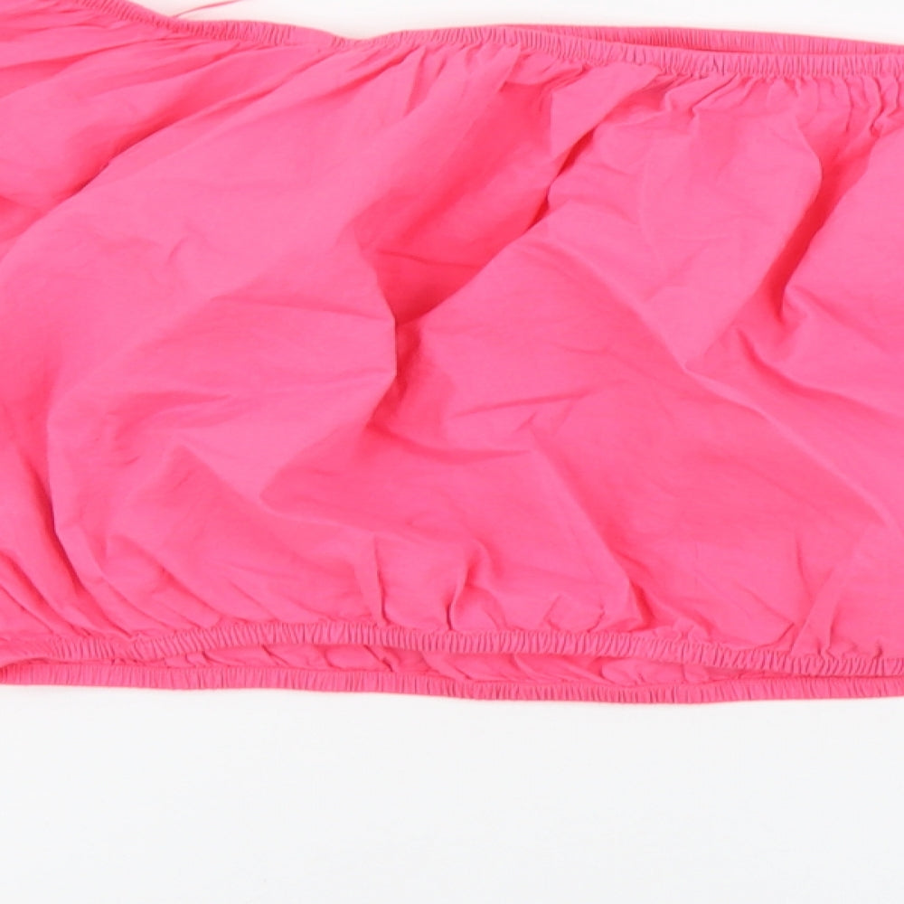 Marks & Spencer Womens Pink Cotton Cropped Blouse Size 18 Boat Neck - Flower Detail