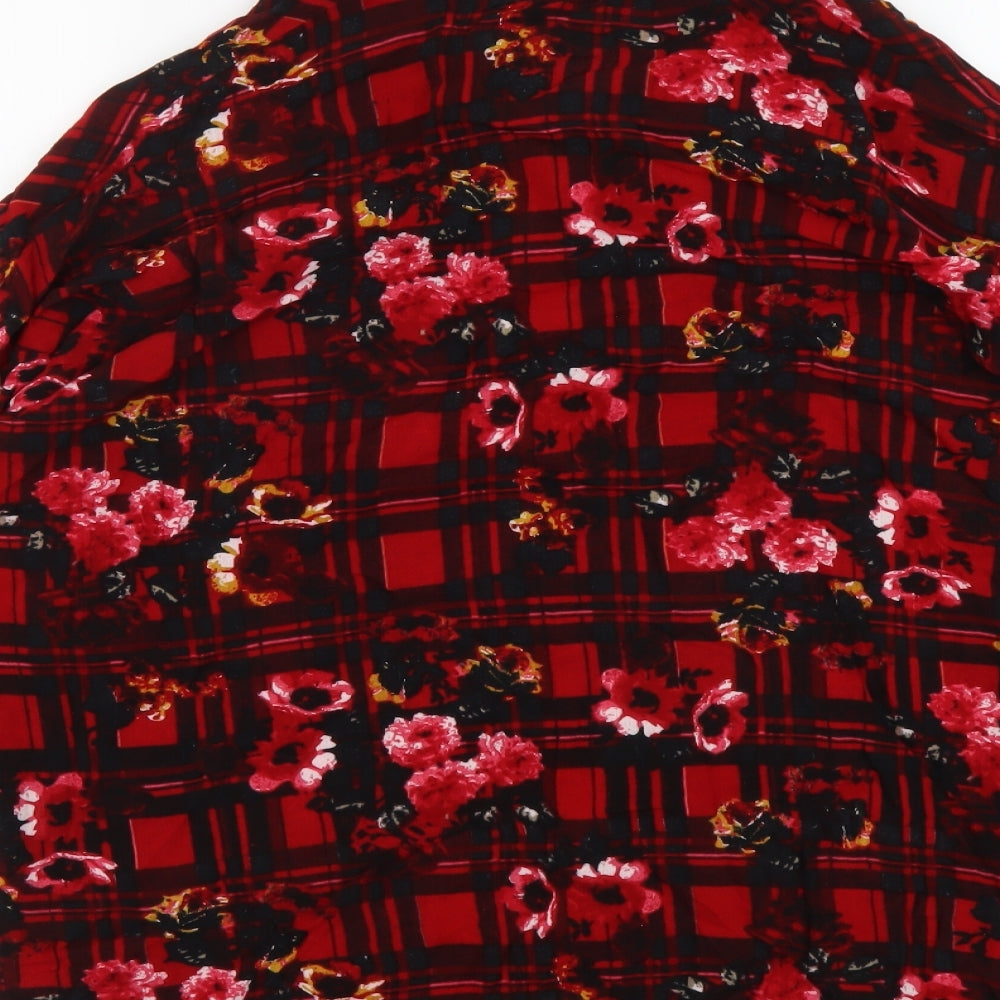 ASOS Womens Red Geometric Viscose Basic Button-Up Size 8 V-Neck