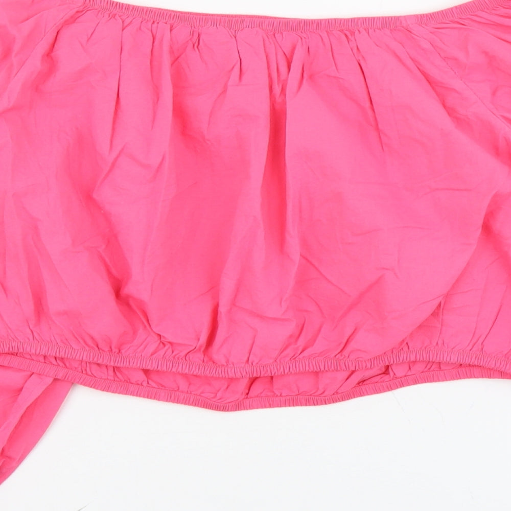 Marks & Spencer Womens Pink Cotton Cropped Blouse Size 18 Off the Shoulder
