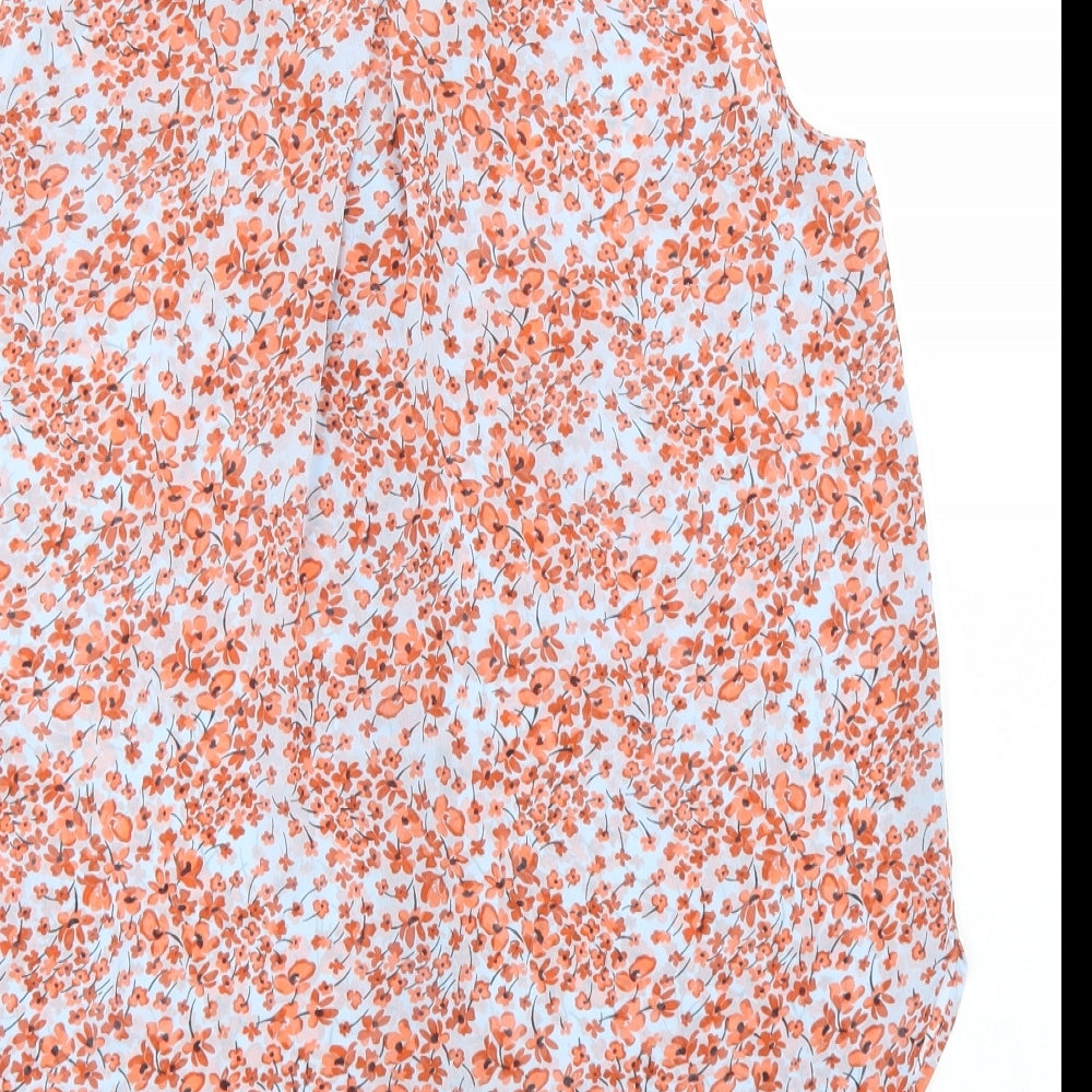 H&M Womens Orange Floral Polyester Basic Button-Up Size 4 Collared