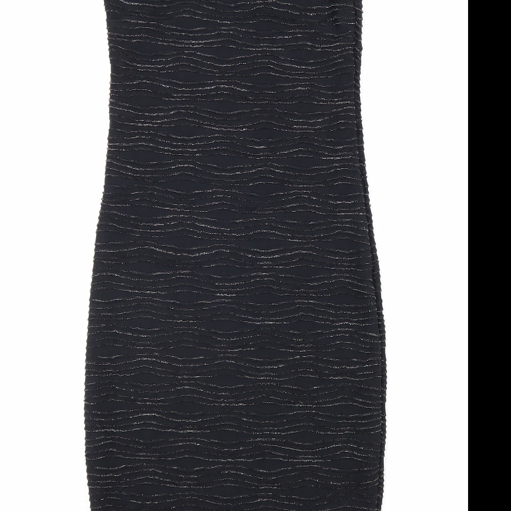 Preworn Womens Black Polyester Pencil Dress Size 10 V-Neck Pullover