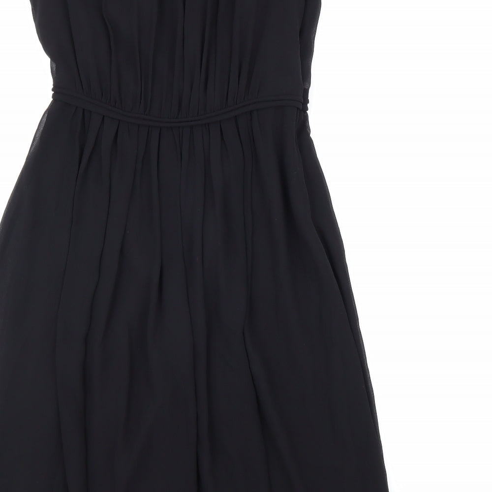 Preworn Womens Black Polyester A-Line Size 8 V-Neck Zip